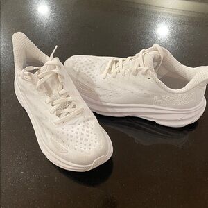 Hoka Women's All-White Athletic Shoes, Clifton 9